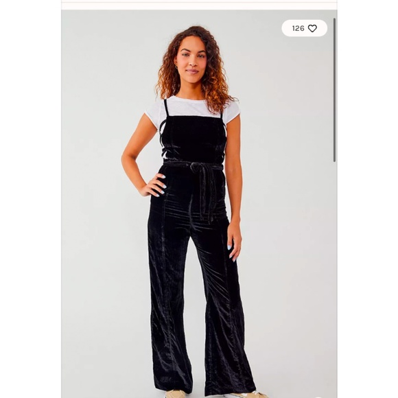 NWT Free People Black Velvet Overalls - Picture 1 of 5